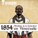 Afroamericano esclavo con cadenas en el cuello, fondo de hoja envejecida, cintillo de la bandera de venezuela, Abolición de la esclavitud en Venezuela