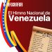 Imagen de color Vinotinto, pergamino con el Himno Nacional de Venezuela, bandera de venezuela